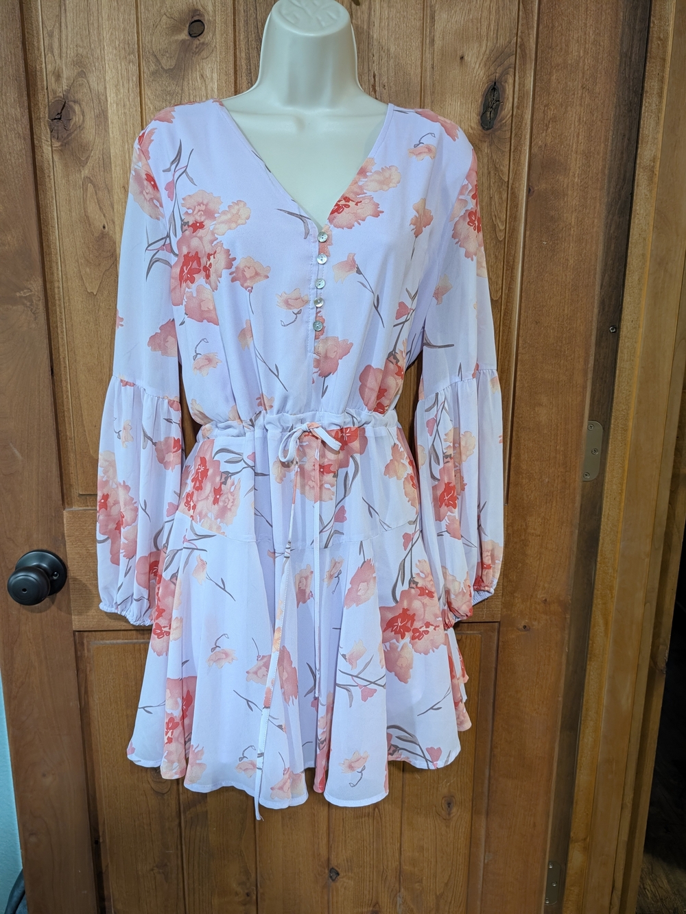 entro Light Lavender Floral Midi Dress with Coral Accents